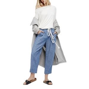 Free People Chambray Drawstring Relaxed Wide Pants Size XS